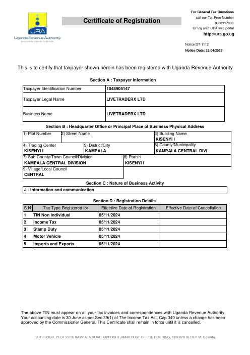 URA tax compliance certificate — LivePay